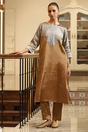 Gold and silver handloom tissue kurta set