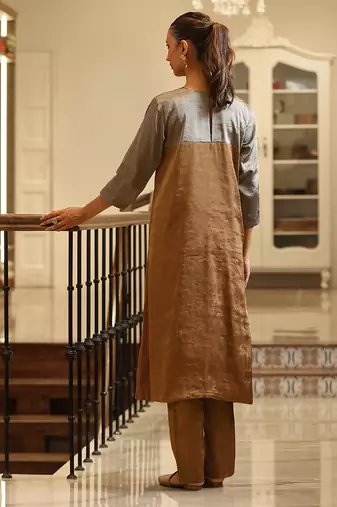 Gold and silver handloom tissue kurta set
