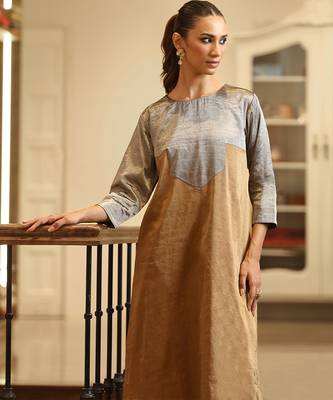 Gold and silver handloom tissue kurta set 4