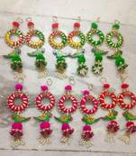 shubh labh parrot door hanging decorative  ring latkan and pom pom home temple decorations (pack of 2)