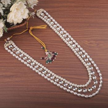 White kundan pearl necklace – elegant groom wedding jewellery 2