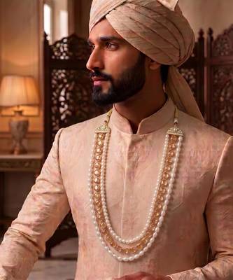 Gold kundan pearl groom necklace – royal traditional jewellery 1