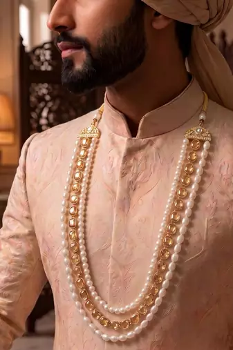 Gold kundan pearl groom necklace – royal traditional jewellery