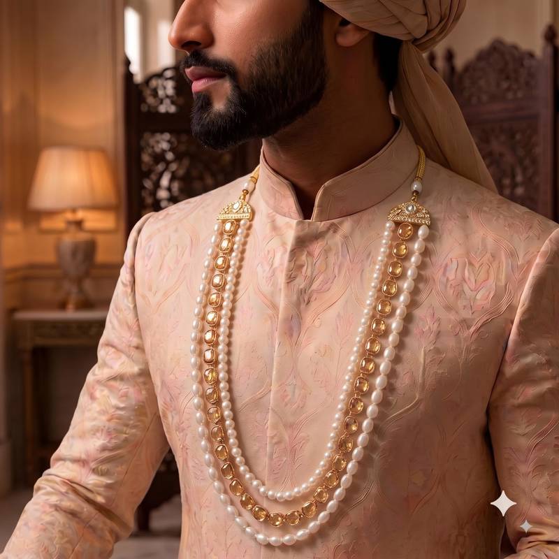 Gold kundan pearl groom necklace – royal traditional jewellery