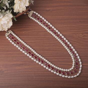 Maroon kundan pearl sherwani necklace – elegant traditional jewellery 2
