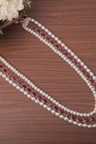 Maroon kundan pearl sherwani necklace – elegant traditional jewellery