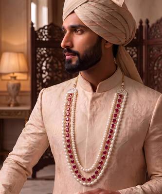 Maroon kundan pearl sherwani necklace – elegant traditional jewellery 1