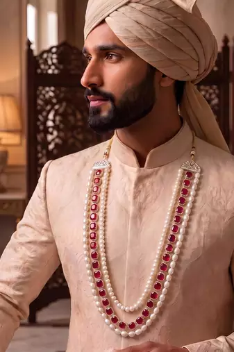Maroon kundan pearl sherwani necklace – elegant traditional jewellery