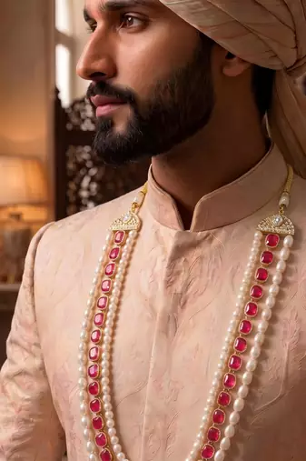 Rani kundan pearl necklace – grand groom wedding jewellery