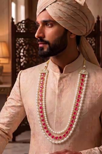 Rani kundan pearl necklace – grand groom wedding jewellery