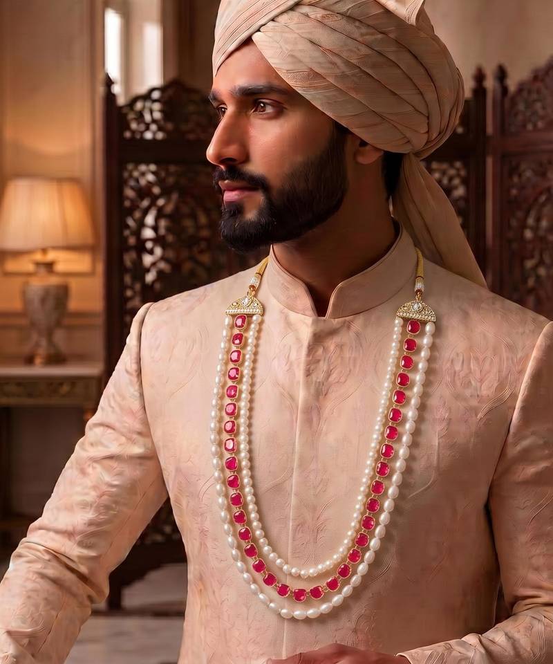 Rani kundan pearl necklace – grand groom wedding jewellery