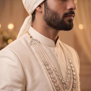 White kundan pearl necklace for men – timeless wedding accessory 5