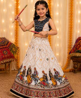 Nevy blue rayon cotton printed chaniya choli for navratri for kid 1