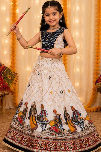 Nevy blue rayon cotton printed chaniya choli for navratri for kid