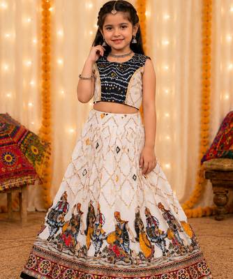 Nevy blue rayon cotton printed chaniya choli for navratri for kid 2