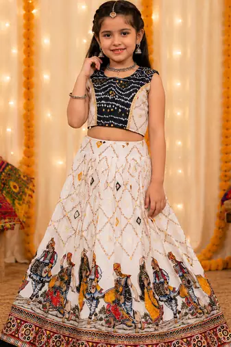 Nevy blue rayon cotton printed chaniya choli for navratri for kid