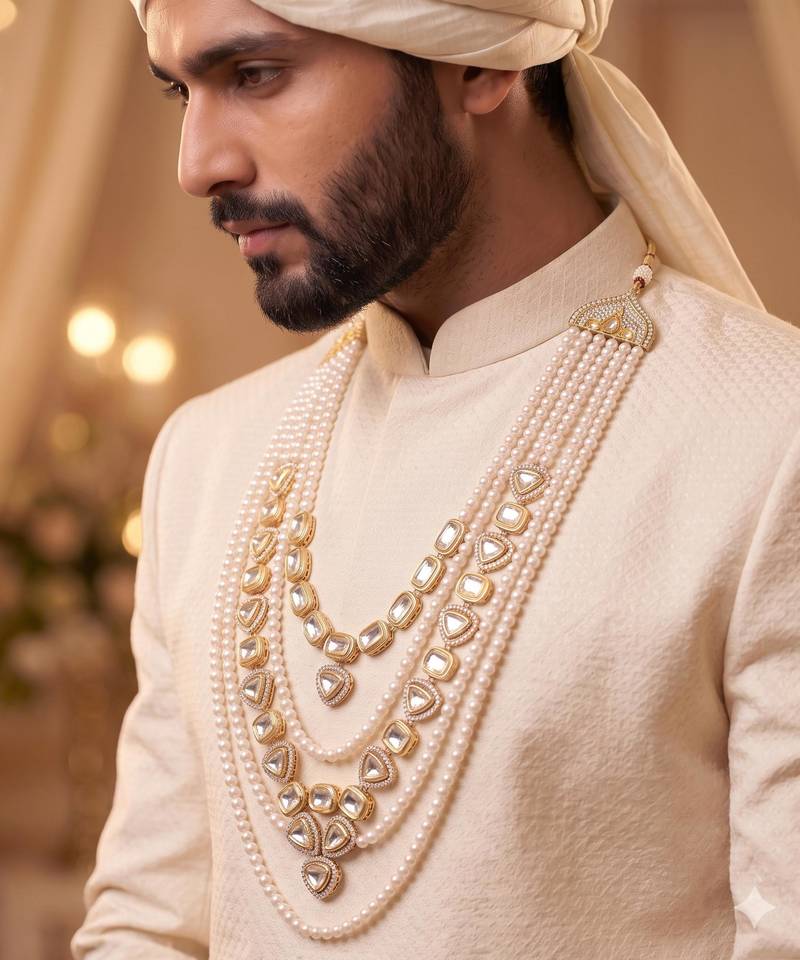 Gold kundan pearl necklace – graceful traditional groom jewellery