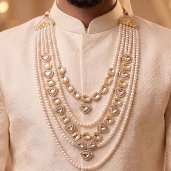 Gold kundan pearl necklace – graceful traditional groom jewellery 1