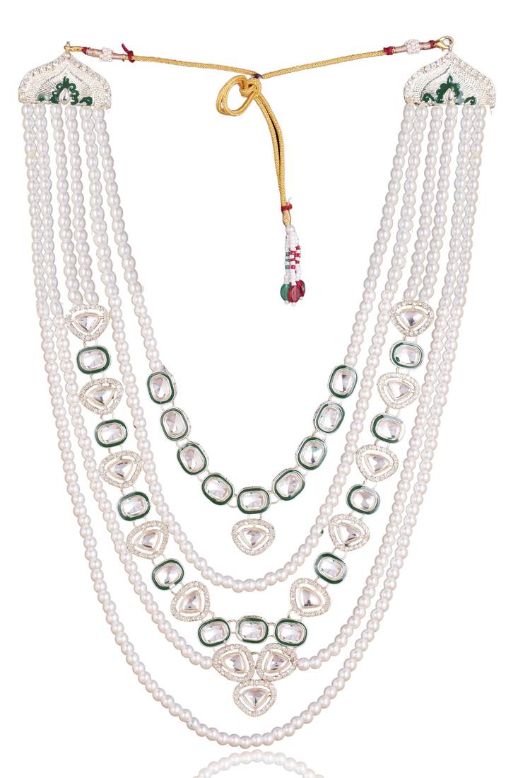 Green kundan pearl necklace for men – traditional wedding jewellery