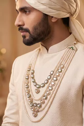 Green kundan pearl necklace for men – traditional wedding jewellery