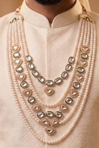 Green kundan pearl necklace for men – traditional wedding jewellery
