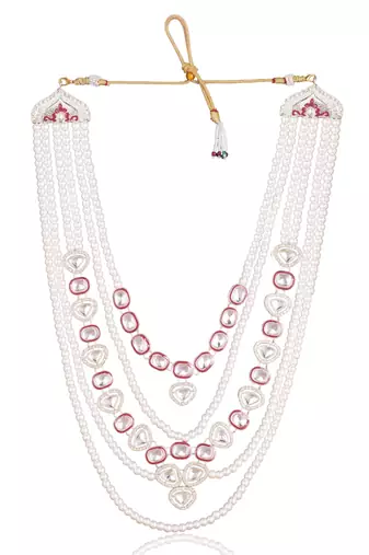 Maroon kundan pearl necklace for men – designer groom jewellery