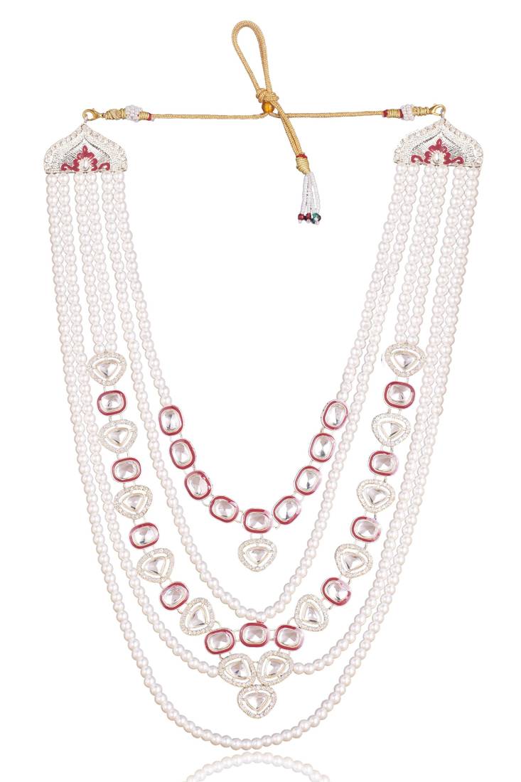 Maroon kundan pearl necklace for men – designer groom jewellery