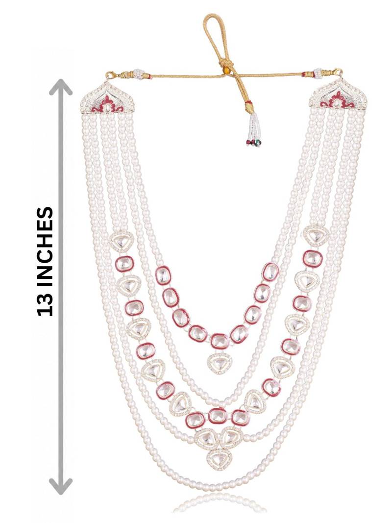 Maroon kundan pearl necklace for men – designer groom jewellery