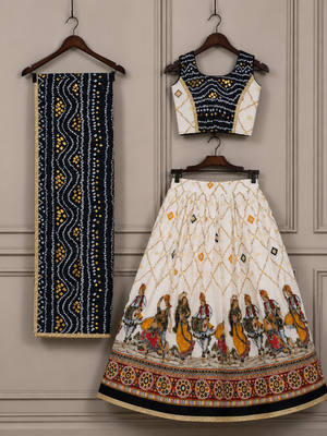 Nevy blue rayon cotton printed chaniya choli for navratri for kid 3