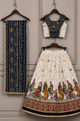 Nevy blue rayon cotton printed chaniya choli for navratri for kid
