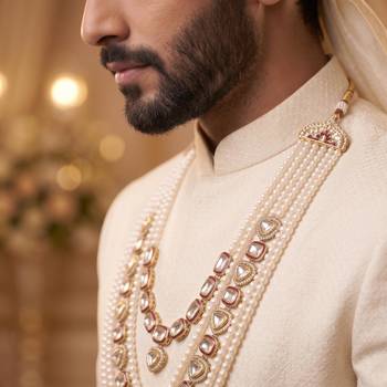 Maroon kundan pearl necklace for men – designer groom jewellery 5