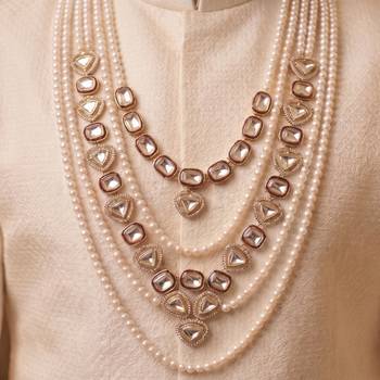Maroon kundan pearl necklace for men – designer groom jewellery 1