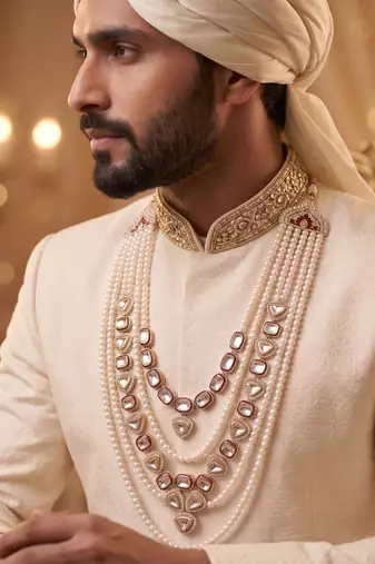 Rani kundan pearl groom necklace – classic wedding accessory