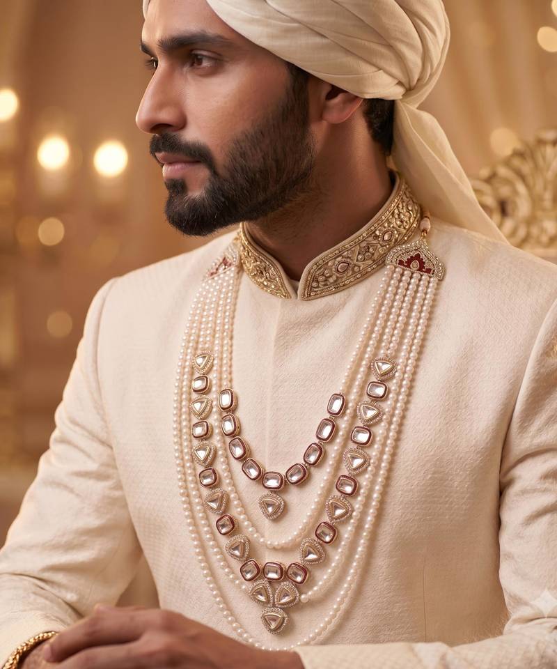Rani kundan pearl groom necklace – classic wedding accessory
