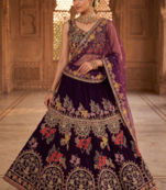 Wine Purple Embroidered Lehenga Choli with Dupatta for Women