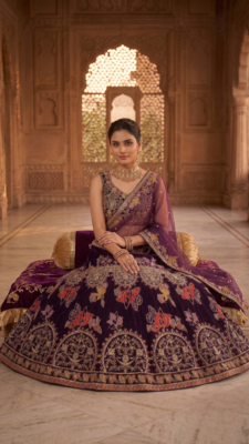 Wine Purple Embroidered Lehenga Choli with Dupatta for Women 3
