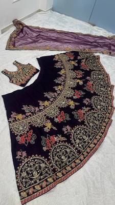 Wine Purple Embroidered Lehenga Choli with Dupatta for Women 4