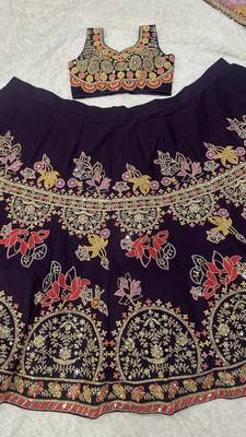 Wine Purple Embroidered Lehenga Choli with Dupatta for Women 5