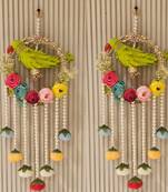 handmade decorative traditional hanging  multicolour pom pom toran for home decor (pack of 2)