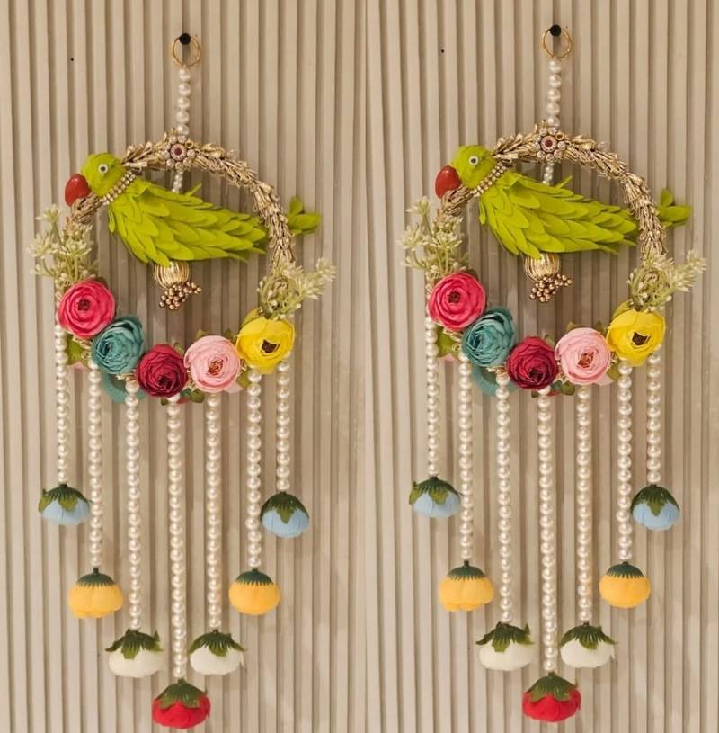 handmade decorative traditional hanging  multicolour pom pom toran for home decor (pack of 2)
