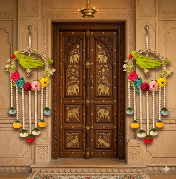 handmade decorative traditional hanging  multicolour pom pom toran for home decor (pack of 2) 2