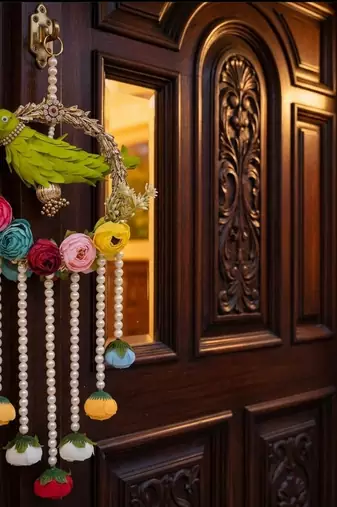 handmade decorative traditional hanging  multicolour pom pom toran for home decor (pack of 2)