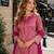 magenta chinon free size stitched plazzo suit with embroidery work