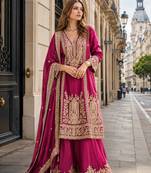 rani chinon readymade plazzo suit with embroidery sequence work