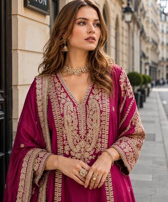 rani chinon readymade plazzo suit with embroidery sequence work 2