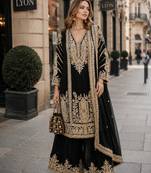 black chinon readymade plazzo suit with embroidery sequence work
