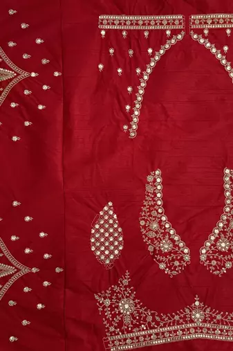 Red color Zari Work Dori Embroidered Metalic SequinsCrystal work silk blend lehenga choli set