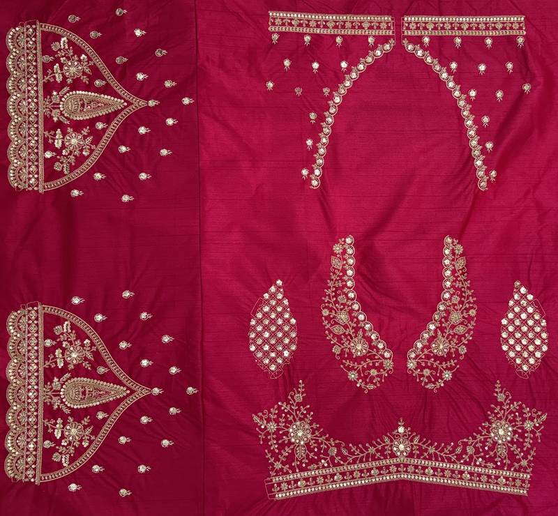 pink color Zari Work Dori Embroidered Metalic SequinsCrystal work silk blend lehenga choli set