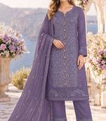 purple chiffon semi stitched suit with embroidery & sequence work