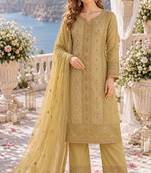 yellow chiffon semi stitched suit with embroidery & sequence work